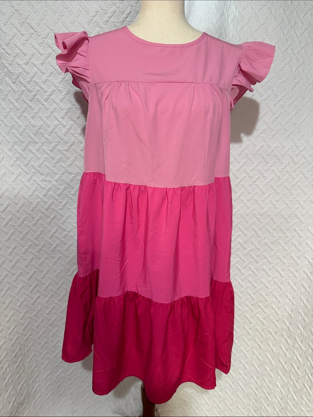 SHEIN Two-Tone Pink Tiered Ruffle Sleeve Dress